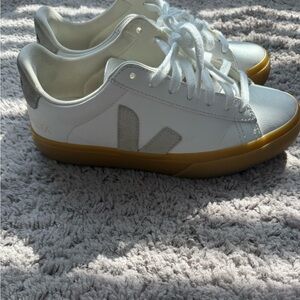 Veja Women's White and Gray Sneakers with Tan Soles